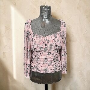 Y2K Fairy Grunge Celestial Pink Mesh Ruched Long Sleeve Babydoll Top XL E-Girl